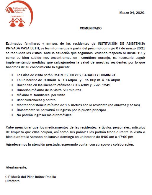 Comunicado del 6 de marzo